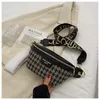 Houndstooth Plaid Women Women Canvas و Pu Pack Fany Fanny Ladies Wide Strap Crossbody Trend Trend