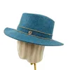 Bérets Hiver Bleu Laine Plat Top Fedora Jazz Hip Hop Chapeau Perceuse Bande M Accessoires Neutre Monocromo Sombrero