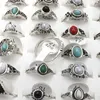 Band Rings XiaoYaoTYM 50pcs Antique Silver Color Vintage Style Rings With Mixed Stones For Women 231218