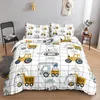 Bedding Sets Construction Vehicles Boys Excavator Duvet Cover Yellow Tractor Truck Set For Teens Child Old Retro Car Theme Room Decor