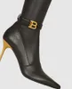 Marque d'hiver élégante Bal Main Raven femmes bottes hautes bout pointu talons hauts B talons hauts dorés bottes au-dessus du genou robe de soirée mode marche