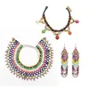 Earrings & Necklace Bohemian Ethnic Style Fashion Charm Jewelry Sets African Tribal Colorful Resin Bead Long Tassel Choker Anklet243t