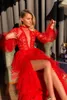 Casual Dresses VAZN 2023 High-end Red Sexy Club Sweet Young Chiffon Turtleneck Full Sleeve Women High Waist Thin Maxi Dress