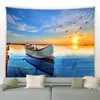 Tapisseries Oiseau Pont En Bois Coucher De Soleil Paysage Tapisserie Chambre Océan Cocotier Crépuscule Vagues De Mer Vue Sur Le Lac Tenture Murale Décoration De La Maison