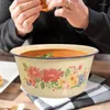 Bowls Vintage Enamel Enamelware Basin With Lid Soup Salad Serving Pot Mixing Metal Fruit Cereal Container Chinese Dinner Popcorn
