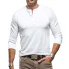 Men's T Shirts Fashion Spring And Autumn Casual Long Sleeve Button Solid Heavy Heat Compatible With Machine For