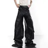 Mens Pants IEFB High Street Trend Pu Leather Cargo Pant Fashion Large Pocket Spliced ​​Design Wide Len Loose Technology Overalls 9C1048 231218