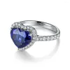 Cluster-Ringe Anster 925 Sterling Silber Liebesherz 3,43 ct Royal Blue Lab Grown Sapphire Schmuck Aquamarin für Frauen Verlobung Hochzeit