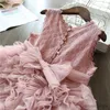 Abiti da ragazza Ragazza carina Abito con fiocco di fiori rosa per il compleanno Kid Estate Nuovi vestiti in tulle senza maniche Ragazza per bambini Festa di nozze Costume da principessa