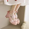 Robe chaussures croix sangle femmes talons hauts Mary Jane pompes mariage thé fête blanc rose noir volants arc femme de chambre princesse cosplay lolita