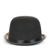 Berets Femmes Men Gold Steampunk Bowler Hat Topper Top Hats Fedora Cosplay Magicien Billycock Groom 58cm
