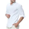 メンズカジュアルシャツの男のシャツソリッドカラーヘンリーシャツ春夏ルーズハーフスリーブコットンチュニックビジネス男性服デイリーウェア