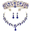Diezi New Red Green Blue Crown and Necklace Congring Jewelry Set Tiara Rhinestone Wedding Jewelry Sets Association290V