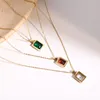 Pendant Necklaces Classic Trendy Necklace Stainless Steel Square Gem Multicolor Zircon Crystal Stone Chain For Women