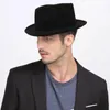 Berets H7221 Herbst Winter männer Wolle Fedoras Hut Männlich Gekräuselt Jazz Fedora Kappe Erwachsene Europäischen Amerikanischen Schwarz Herren Mode Party hüte