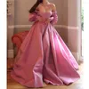 Abiti da festa Elegante abito da ballo rosa con maniche lunghe a sbuffo in raso a trapezio da sera per le donne Matrimonio Compleanno formale