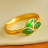 Cluster Ringen Natuurlijke Groene Jade Emaille Ring 925 Sterling Zilver Nefriet Tian Jades Cloisonne Verstelbare Vrouwen Fijne Sieraden Accessorie