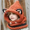 Beanieskull Caps Winter Kids Fox Ears手作りビーニーハットスカーフセット