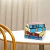 Night Lights Stained Glass Stacked Book Lamp Unique Shape Flicker Free Retro Style Nightstand LED Light Desktop Decor