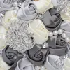 Wedding Flowers Luxurious Silver Crystal Diamond Bouquet Gray Satin Rose Hand Flower Jewelry With Ribbon