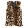 Women's Fur PULABO European And American Imitate Rex Leopard Print Winter Mid-Length Faux Coat Vest Jacket