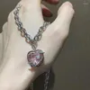 Pendant Necklaces Pink Crystal Heart Necklace Fashion Y2K Kpop Shiny Clavicle Chain For Women Girls Trend Party Jewelry