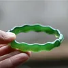 Chinese Natural Emerald Green Chalcedony Hand Carved Bamboo Water Ripple Bracelet Fashion Jewelry Women's Green Agate Bracele274I