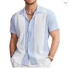 Camisas casuais masculinas verão amazon europa e os estados unidos listrado cor combinando lapela rua camisa de manga curta topo