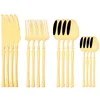 Servis uppsättningar 16st Black Set Knife Fork Coffee Spoon Cutlery High Quality Mirror rostfritt stål Flatvaror Köksboro