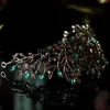 Luxe barok zwart groen kristalblad bruidskroon tiara's strass kronen infantis bruiden hoofdbanden bruiloft haaraccessoires Y261Z