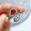 Bagues de cluster 2023 925 Silver Forme de poire 6 8mm Pigeon Blood Red Bague ouverte Mode européenne et américaine pour femmes