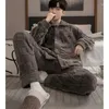 Men's Sleepwear Style Men Winter Warm Comfortable Sets 2 Pieces Thickened Homewear For Coral Fleece Fashion Nightwear Big Size