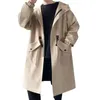 Men's Trench Coats Winter Windbreaker Hooded Jacket Loose Pocket Long Sleeve Solid Color Zipper Elastic Cuff Street