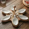 Dishes Plates Home Ceramics Dried Fruit Plate White Apple heart shaped small Fish Five Grid Snack Bowl Platter Rotatable Wooden Base 231218