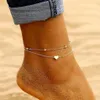 Semplice cuore caviglia stratificazione ciondolo cavigliera perline gioielli piede cavigliere da spiaggia estiva a piedi bracciali alla caviglia per le donne gamba catena1227t
