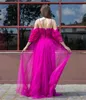 Stilig lång vit tyll älskling prom klänningar a-line heta rosa spgahetti remmar golvlängd festklänning maxi formella aftonklänningar för kvinnor