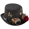 Berretti Cappello retrò gotico Steampunk Rose Ingranaggi Catene Top Occhiali vintage Fedora per la festa