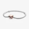 925 Sterling Silver Rose Gold Heart Clasp Snake Chain Armband Fit Autentic European Dangle Charm för kvinnor Fashion Jewelry Acces218N