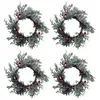 Flores decorativas 4 piezas simulación bayas pino agujas guirnaldas mesa de comedor anillos