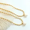 Kedjor 18k guldfärger pärlor chian äkta pärla choker halsband designer t visa runway klänning sällsynt ins japan koreansk boho topp