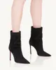 Woman Designer Aquazzuras Matignon Bootie Lined Bootie embellished Black Brown Style Leather Suede play Mid Calf Block Heel Stretch