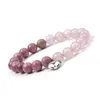 Strand Heart Charm 8mm Rose Quartz Rhodonite Natural Stone Bead Elastic Bracelet For Women