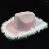 Bérets Fashion Cowgirl brillant chapeau moelleux Fluffy Feather Western Cowboy pour le festival de Noël Bachelorette Party Carnival Cosplay Robe Cap