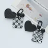 Creative Leather PU Love Heart Keychain Cartoon Square Plaid Striped Acrylic Pendant Bag Accessories