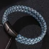 Bracelet en cuir tressé bleu rétro double couche pour hommes, bijoux à la mode en acier inoxydable, fermoir magnétique, bracelets pour hommes, cadeau 296Y