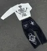 Jeans pour femmes Retro Street Cross Skull Broderie Baggy Y2K Hommes Femmes Lâche Casual Droite Large Jambe Denim Pantalon Taille Haute