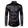 Camisas casuais masculinas 2023 rosa seda cetim vestido de luxo camisa homens marca magro manga longa smoking masculino casamento clube festa dança baile camisas