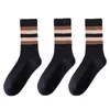 Women Socks 3Pairs Striped Pattern Women's Soft Comfy Retro Style Quick Dry Mid Tube Sock Girl Outdoor Sports Wearing Knitted Crew Sox