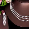 T-Shirt Cwwzircons Bling White Cubic Zirconia Pave Big Statement 3 Layered Wedding Bridal Dress Necklace and Earrings Jewelry Sets T704