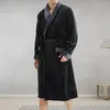 Men's Sleepwear Winter Bathrobe Thick Plush Coral Fleece Nightgown With Long Sleeve Tie Waist Pockets Great Water For